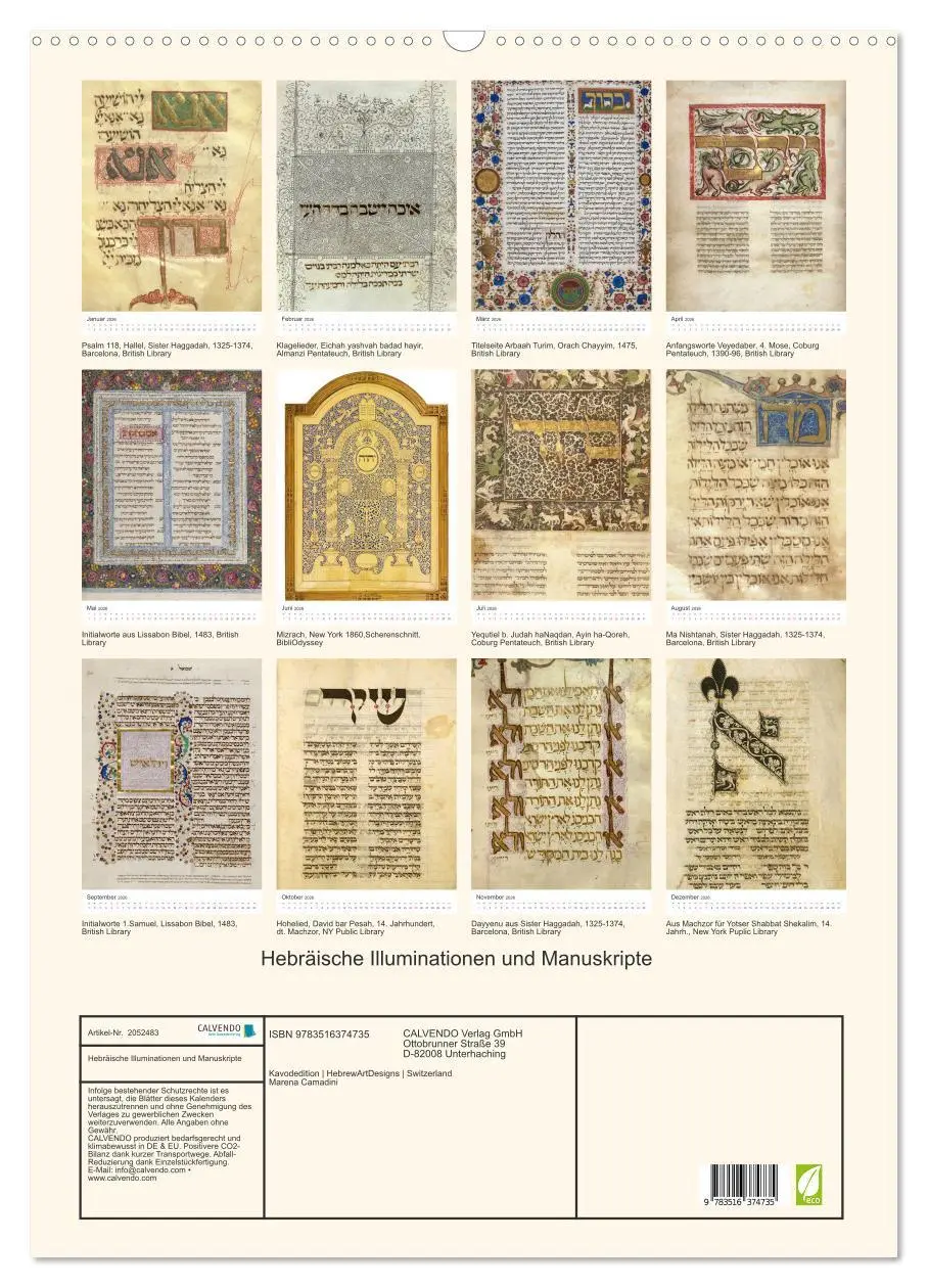 Bild: 9783516374735 | Hebräische Illuminationen und Manuskripte (Wandkalender 2026 DIN A2...