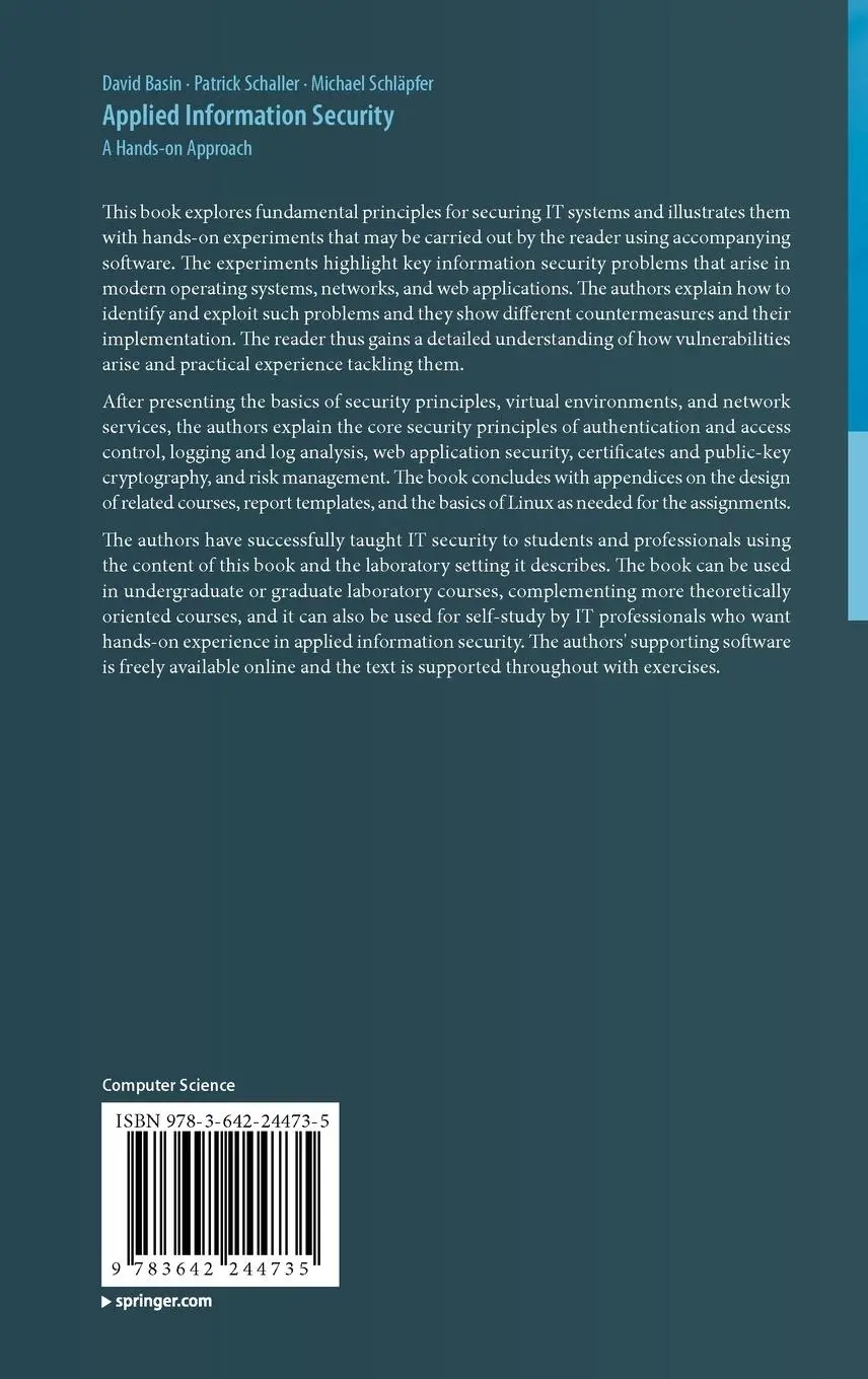 Rückseite: 9783642244735 | Applied Information Security | A Hands-on Approach | Basin (u. a.)