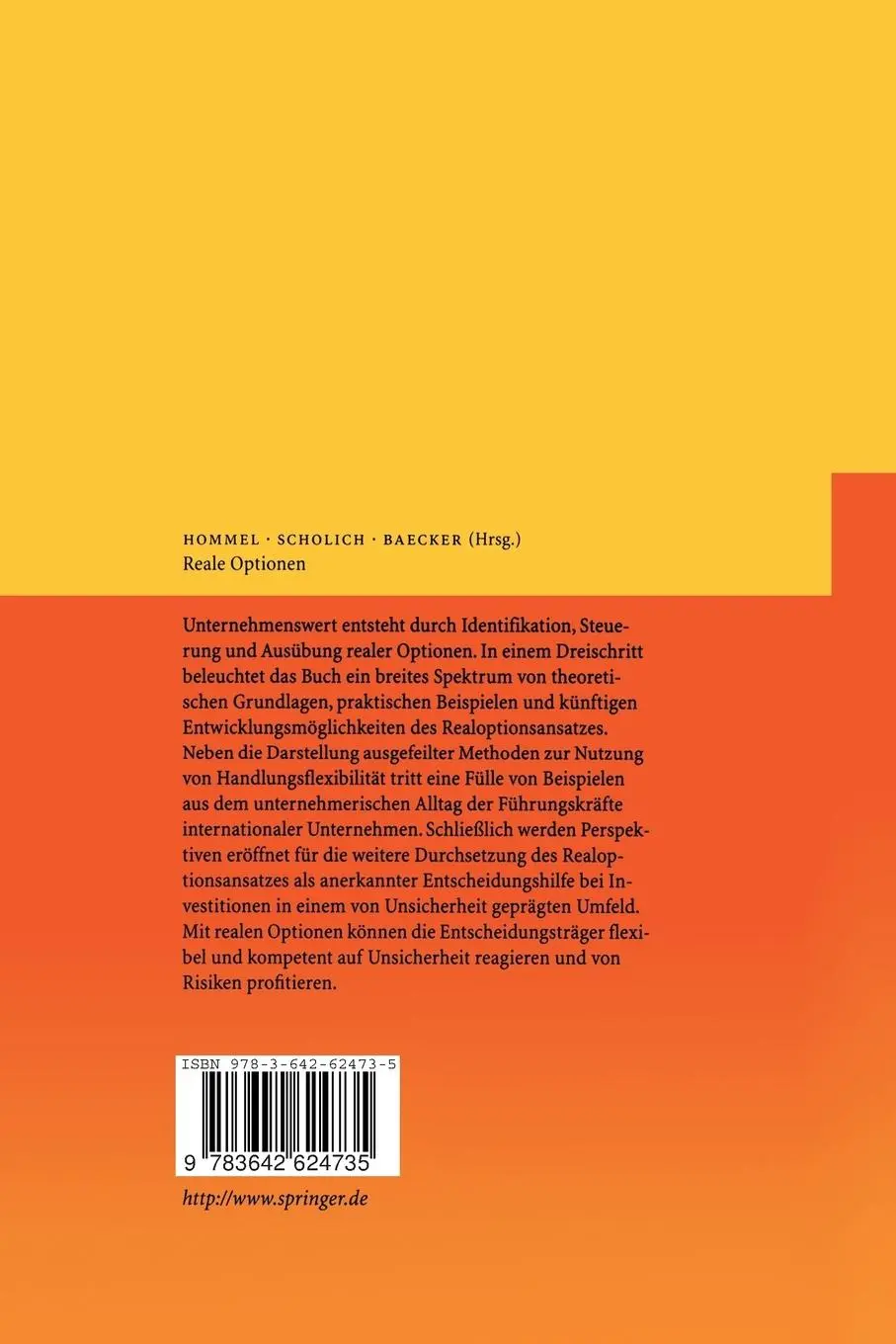 Rückseite: 9783642624735 | Reale Optionen | Ulrich Hommel (u. a.) | Taschenbuch | xvii | Deutsch