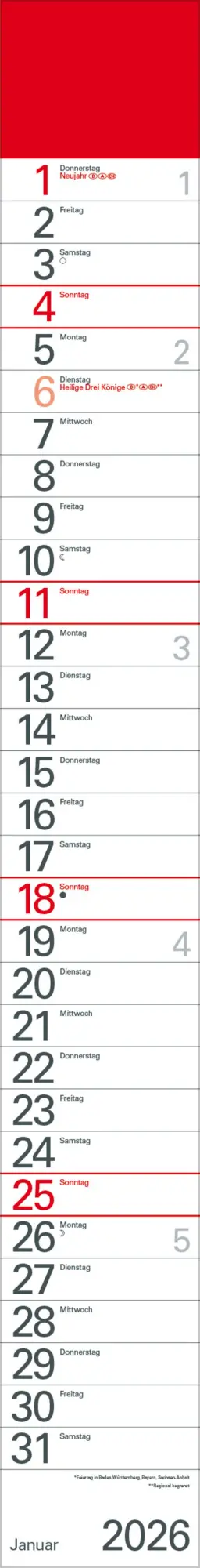 Cover: 9783731884835 | Streifenplaner Rot 2026 | Verlag Korsch | Kalender | 12 S. | Deutsch