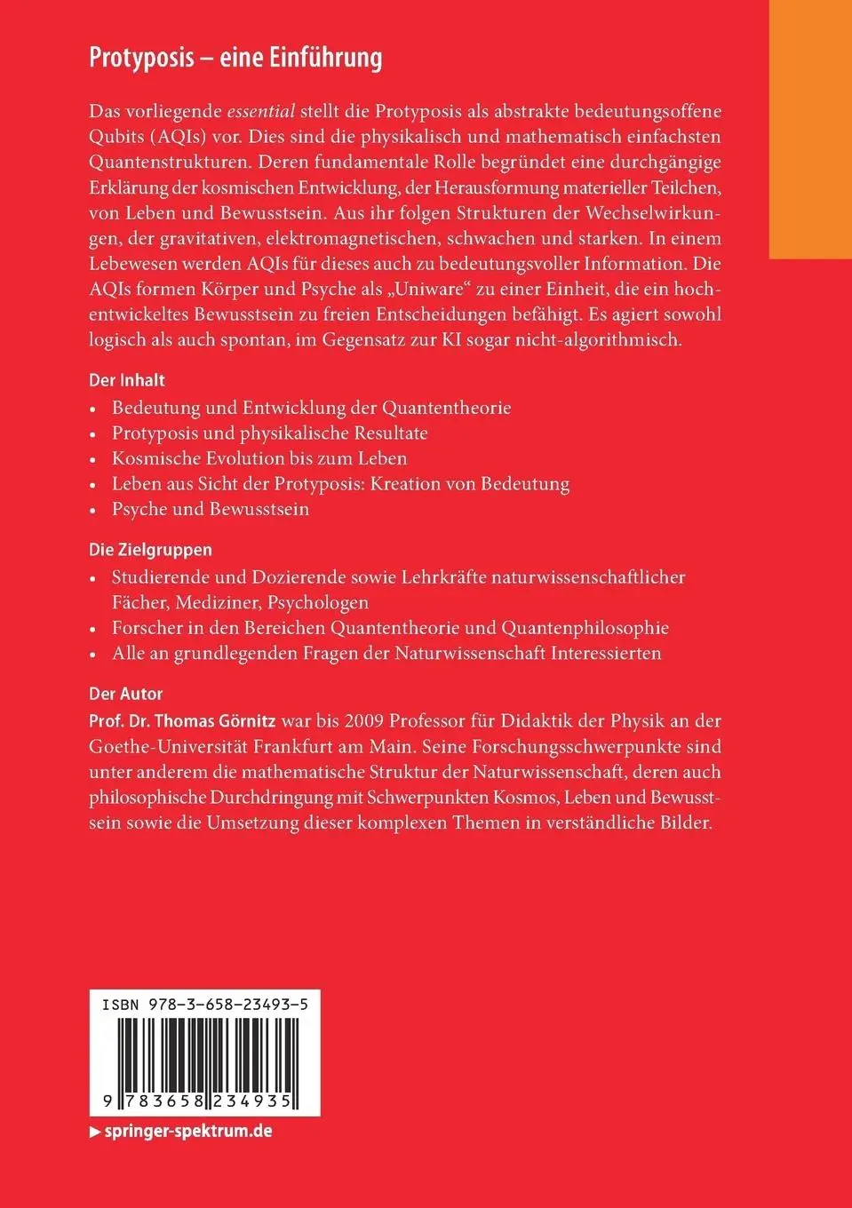 Rückseite: 9783658234935 | Protyposis - eine Einführung | Thomas Görnitz | Taschenbuch | x | 2018