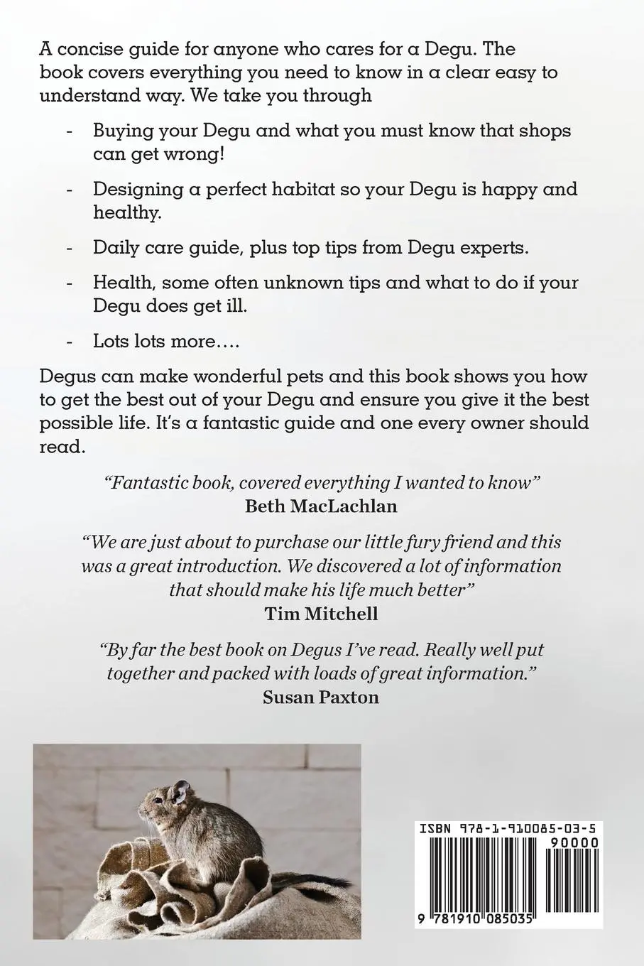 Rückseite: 9781910085035 | Degus as Pets, a Complete Degu Care Guide | Moore Susan | Taschenbuch