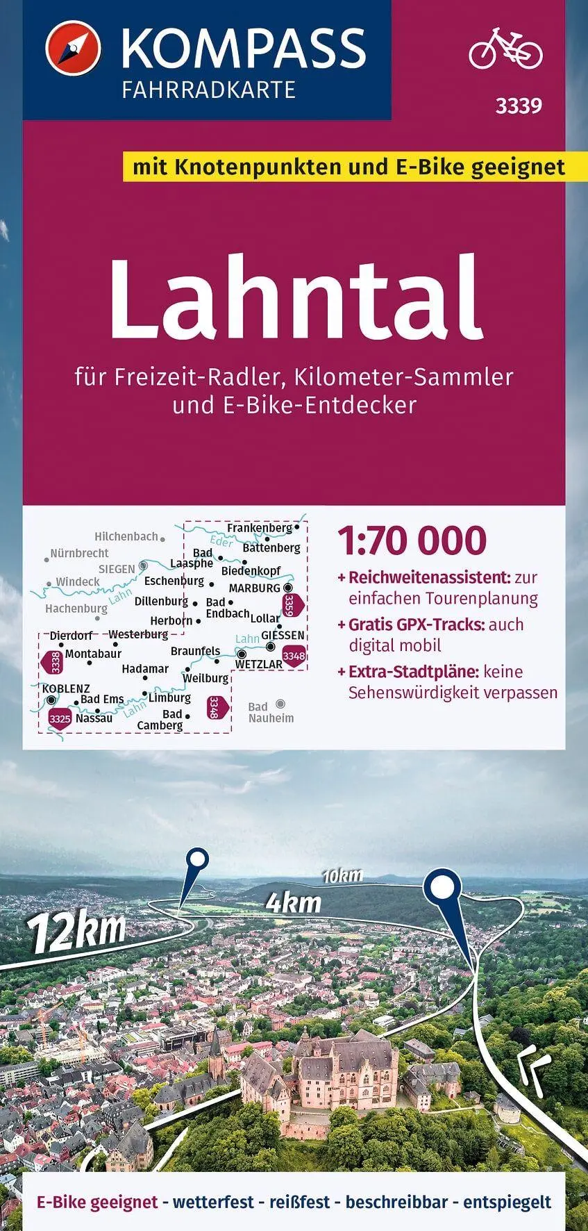 Cover: 9783991215035 | KOMPASS Fahrradkarte 3339 Lahntal 1:70.000 | (Land-)Karte | Deutsch
