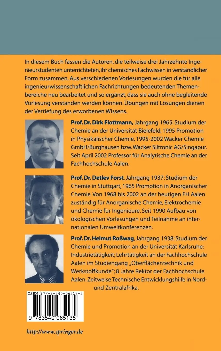 Rückseite: 9783540065135 | Chemie für Ingenieure | Grundlagen und Praxisbeispiele | Buch | xii