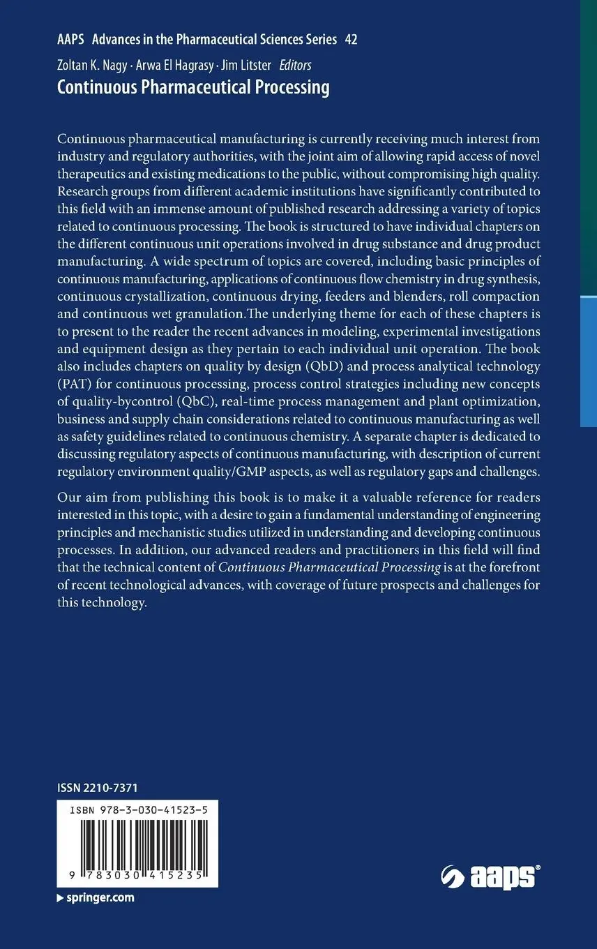 Rückseite: 9783030415235 | Continuous Pharmaceutical Processing | Zoltan K Nagy (u. a.) | Buch