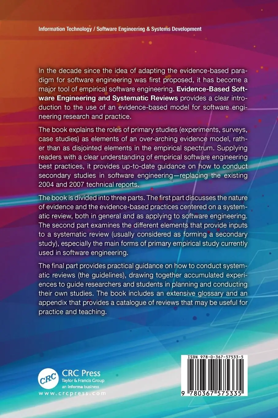 Rückseite: 9780367575335 | Evidence-Based Software Engineering and Systematic Reviews | Buch