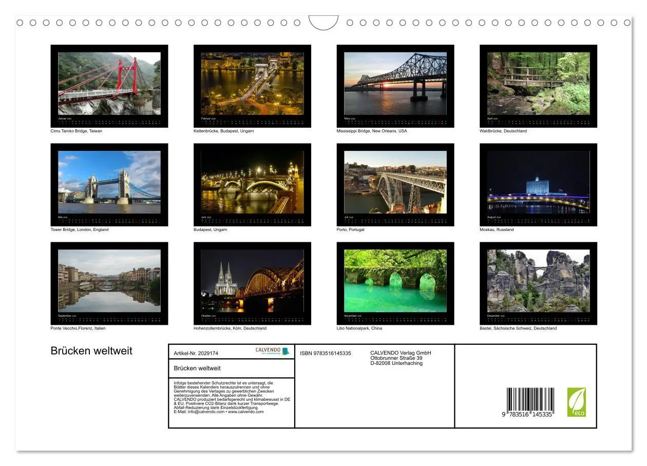 Bild: 9783516145335 | Brücken weltweit (Wandkalender 2026 DIN A3 quer), CALVENDO...