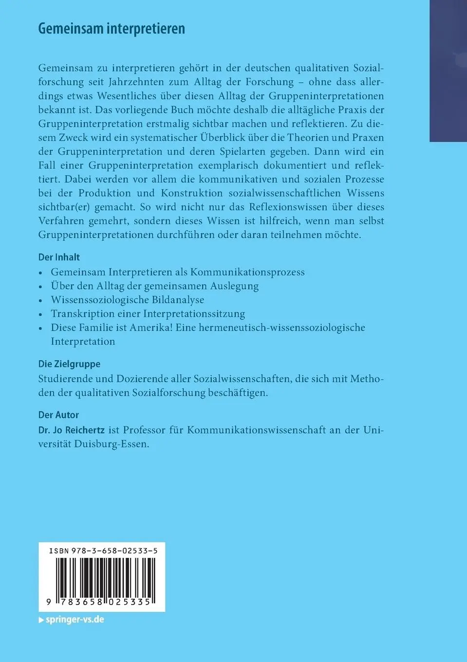 Rückseite: 9783658025335 | Gemeinsam interpretieren | Jo Reichertz | Taschenbuch | Paperback