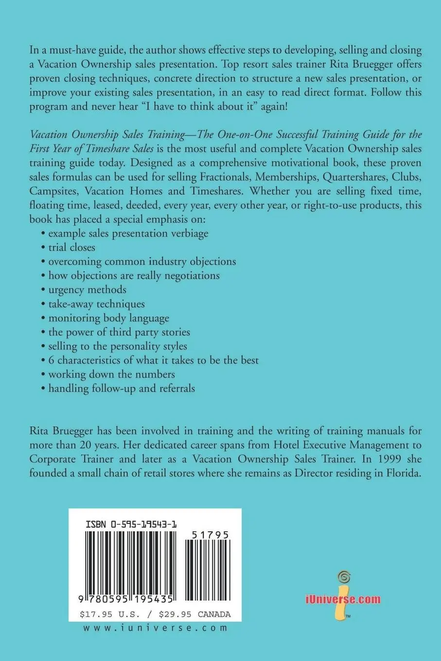 Rückseite: 9780595195435 | Vacation Ownership Sales Training | Rita M. Bruegger | Taschenbuch