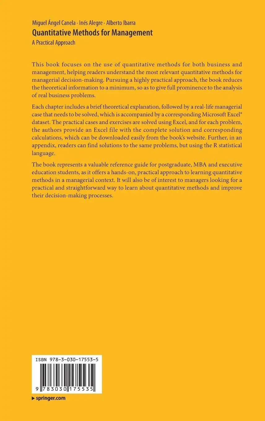 Rückseite: 9783030175535 | Quantitative Methods for Management | A Practical Approach | Buch