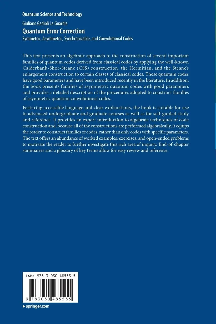 Rückseite: 9783030485535 | Quantum Error Correction | Giuliano Gadioli La Guardia | Taschenbuch