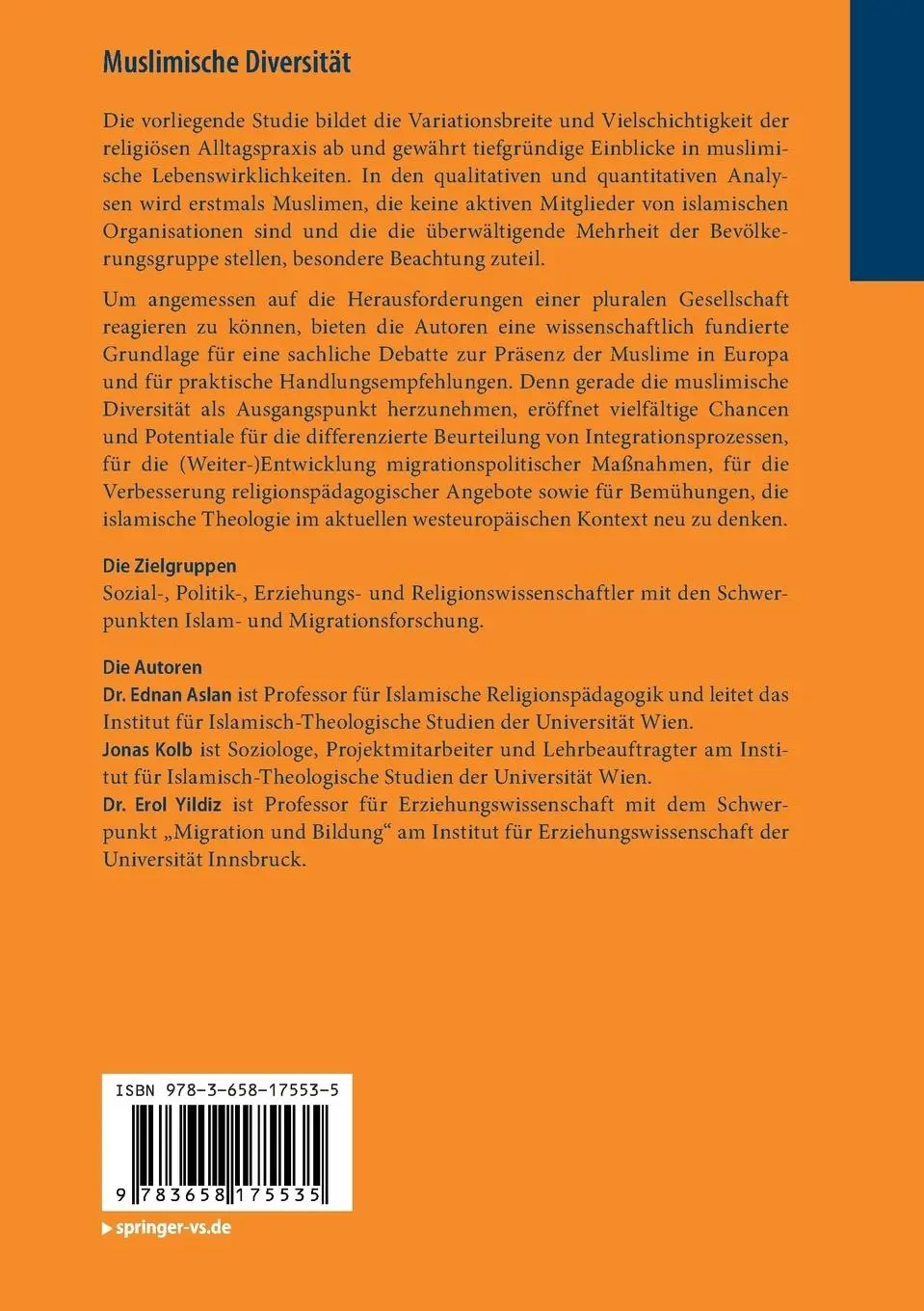 Rückseite: 9783658175535 | Muslimische Diversität | Ednan Aslan (u. a.) | Taschenbuch | viii