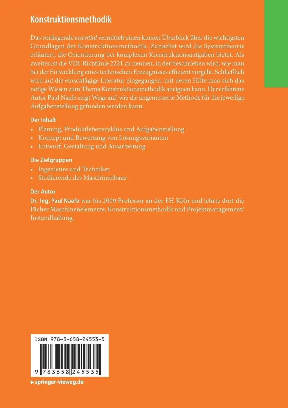 Rückseite: 9783658245535 | Konstruktionsmethodik | Kurz und bündig | Paul Naefe | Taschenbuch