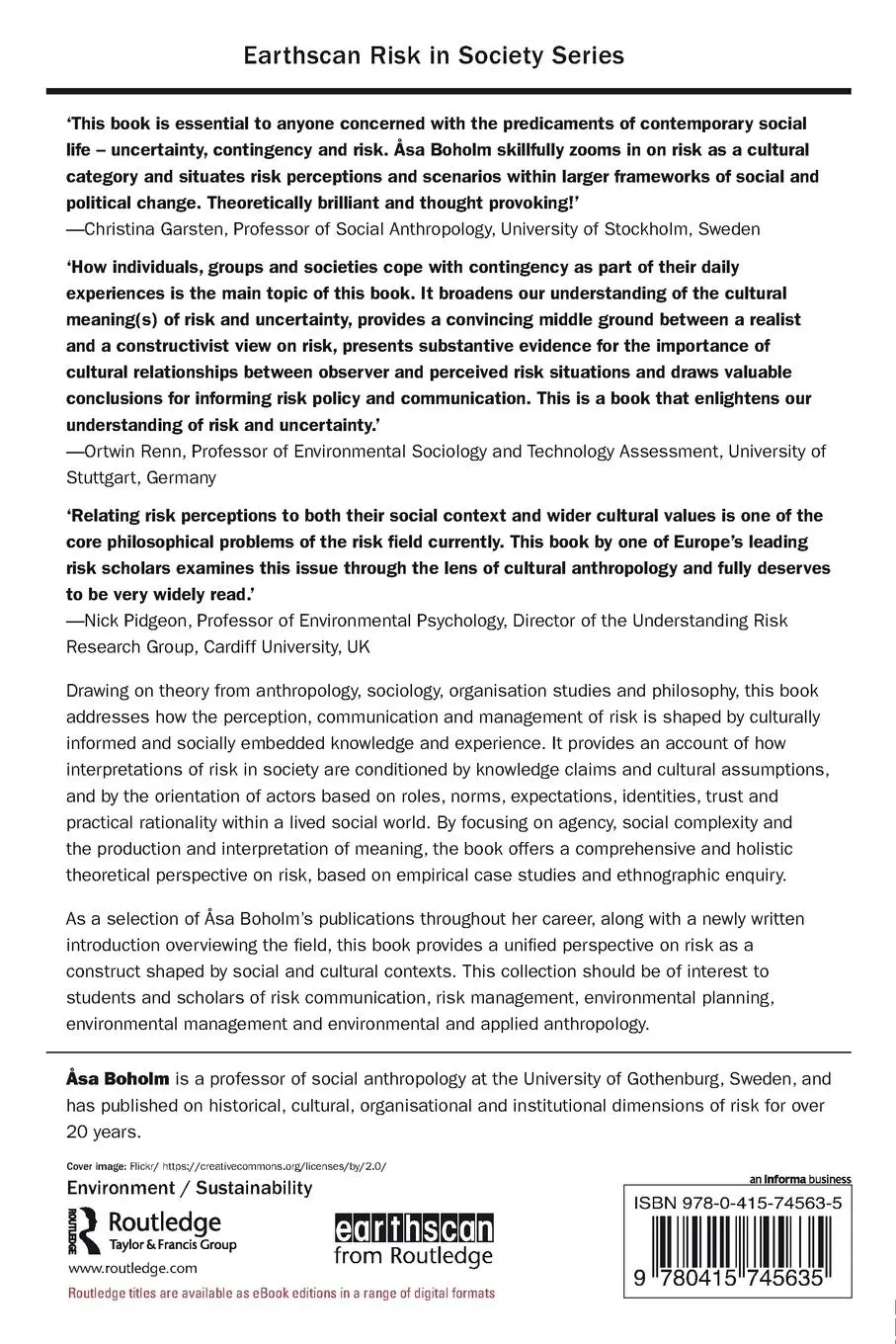 Rückseite: 9780415745635 | Anthropology and Risk | Asa Boholm | Taschenbuch | Englisch | 2015