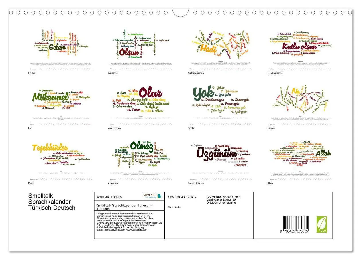 Bild: 9783435175635 | Smalltalk Sprachkalender Türkisch-Deutsch (Wandkalender 2025 DIN A3...