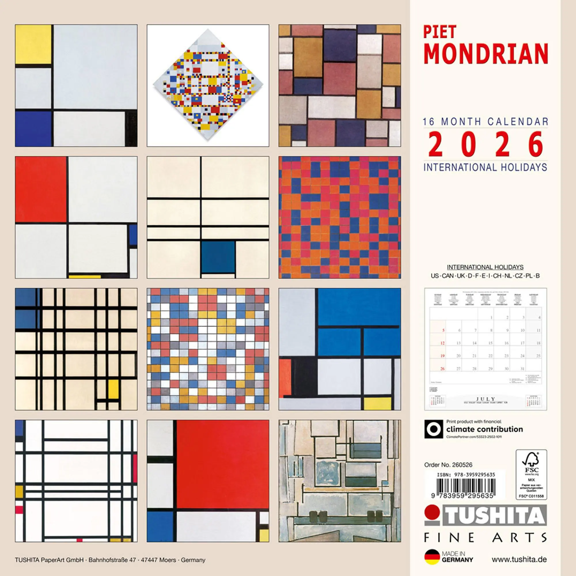 Rückseite: 9783959295635 | Piet Mondrian 2026 | Kalender 2026 | Kalender | Tushita Fine Arts