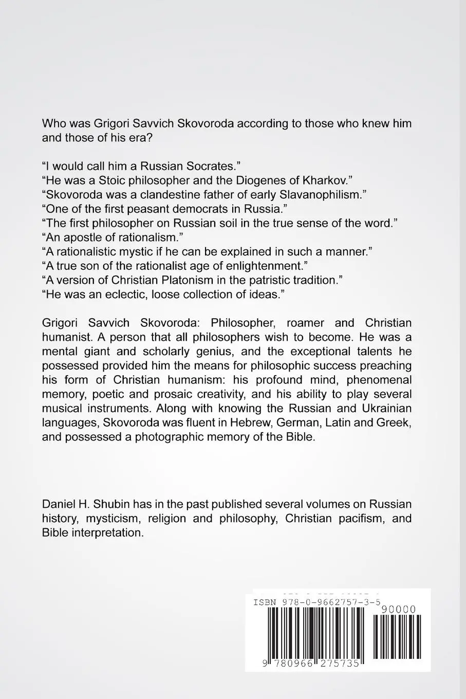 Rückseite: 9780966275735 | Skovoroda | The World Tried to Catch Me but Could Not | Shubin (u. a.)