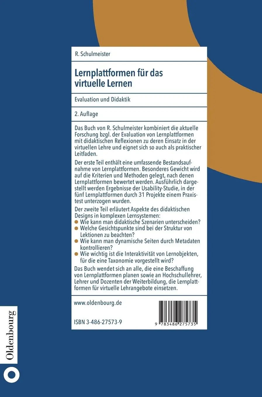 Rückseite: 9783486275735 | Lernplattformen für das virtuelle Lernen | Evaluation und Didaktik