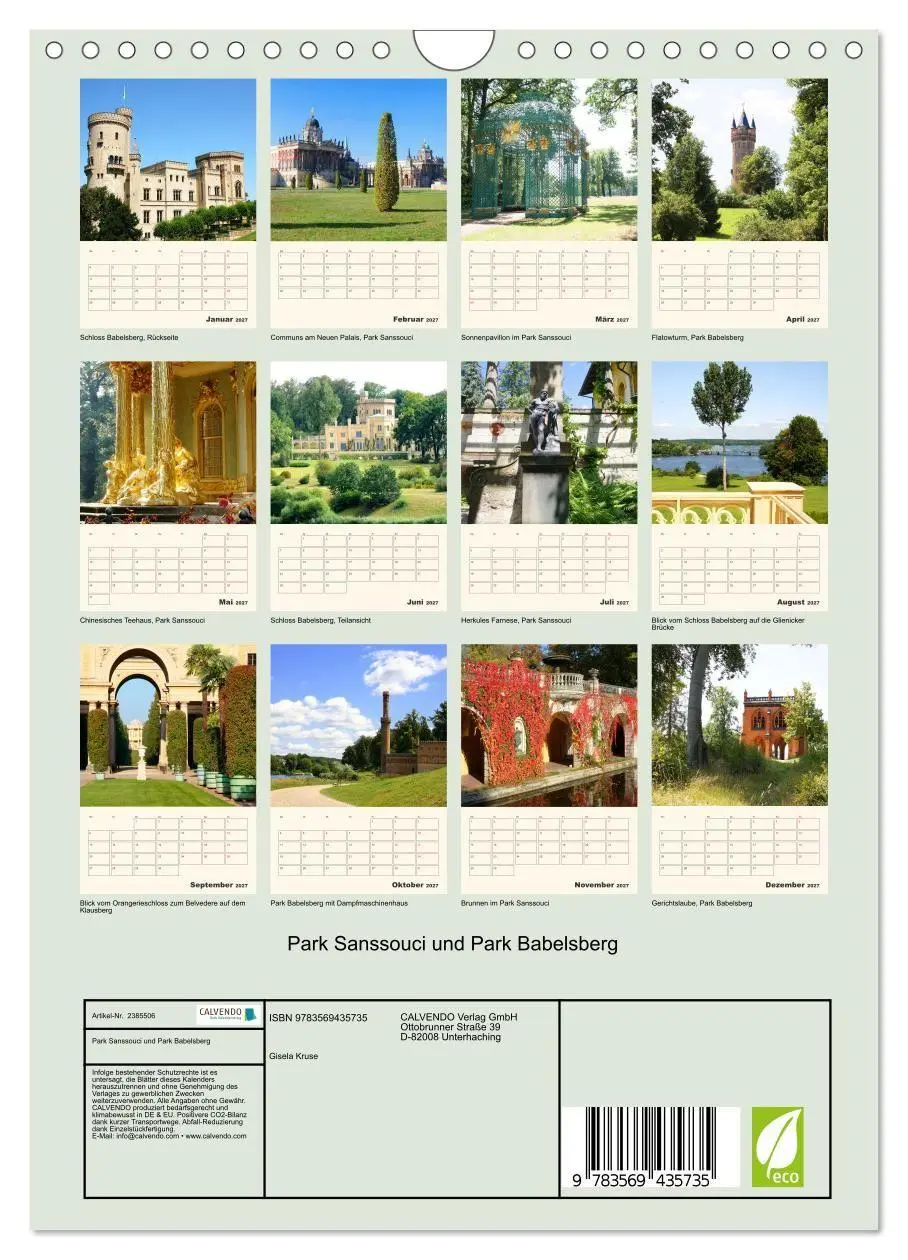 Bild: 9783569435735 | Park Sanssouci und Park Babelsberg (Wandkalender 2027 DIN A4 hoch),...
