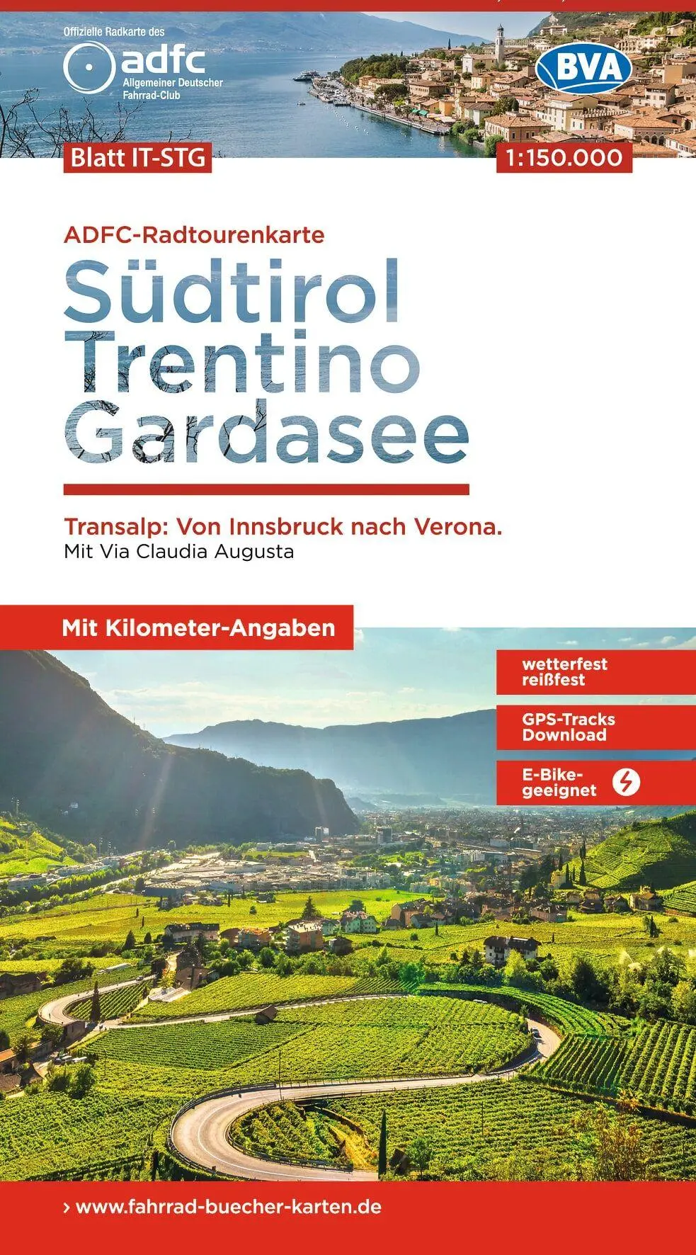 Cover: 9783991545835 | BVA ADFC Radtourenkarte Südtirol, Trentino, Gardasee 1:150.000 | 2026