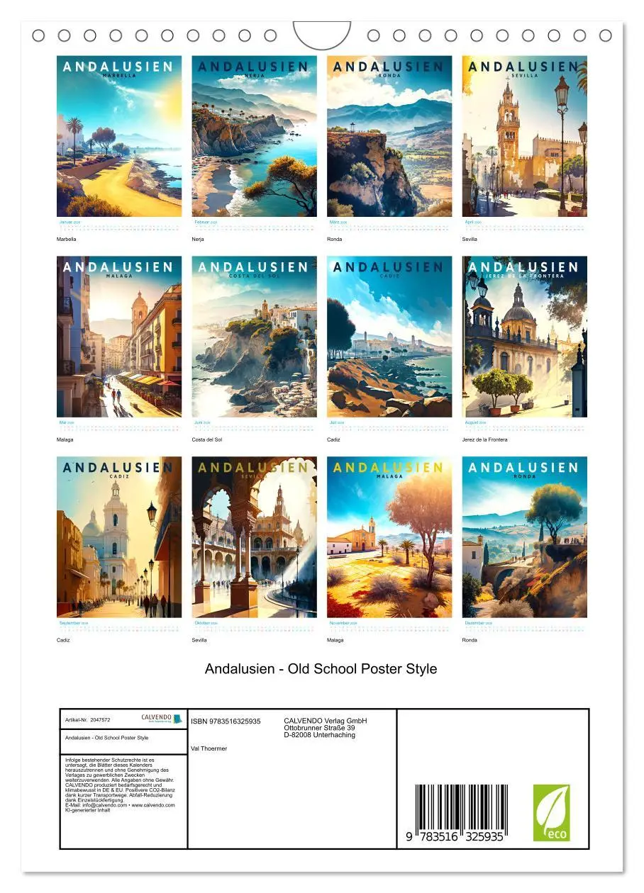 Bild: 9783516325935 | Andalusien - Old School Poster Style (Wandkalender 2026 DIN A4...