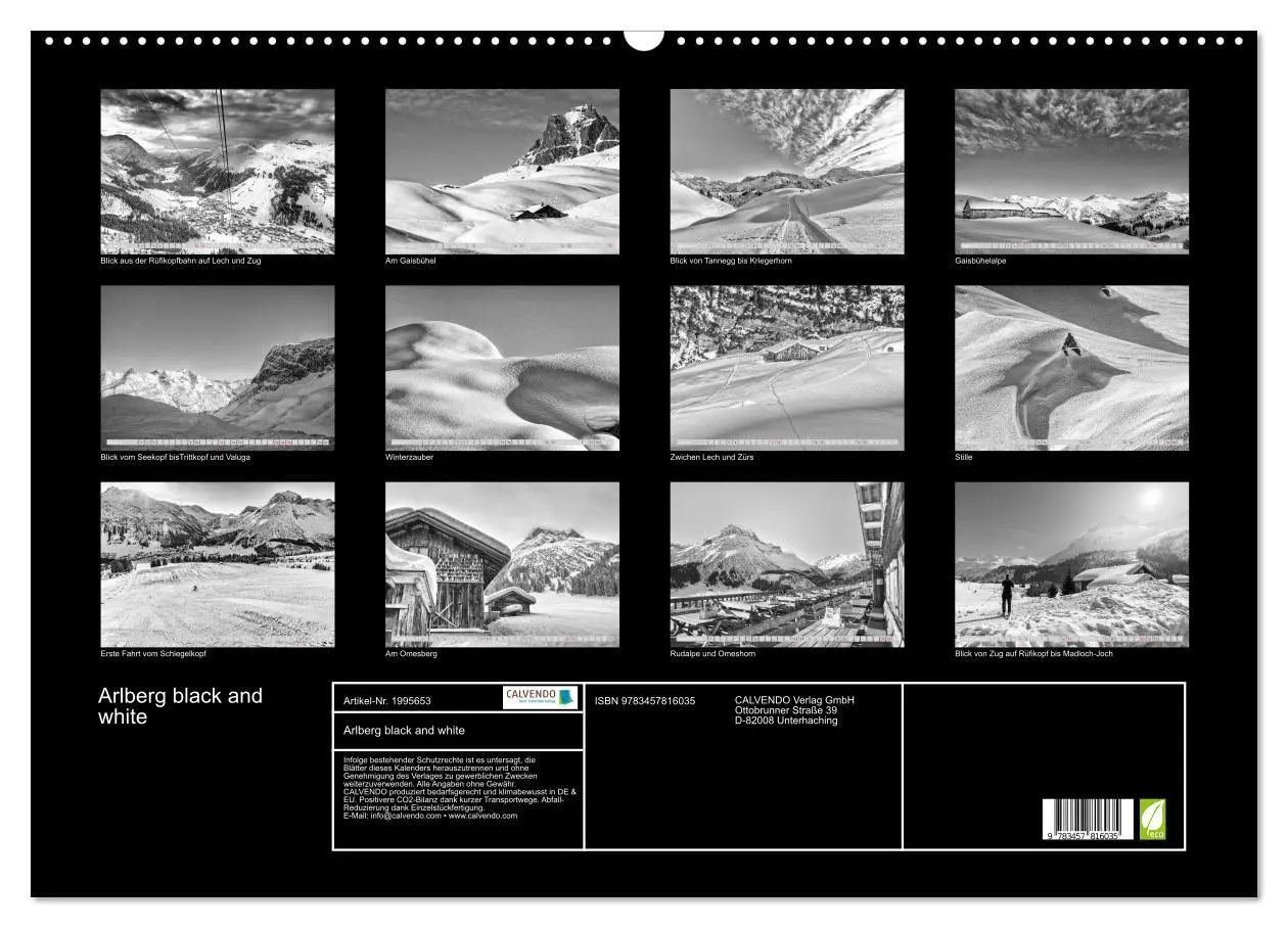 Bild: 9783457816035 | Arlberg black and white (Wandkalender 2026 DIN A2 quer), CALVENDO...