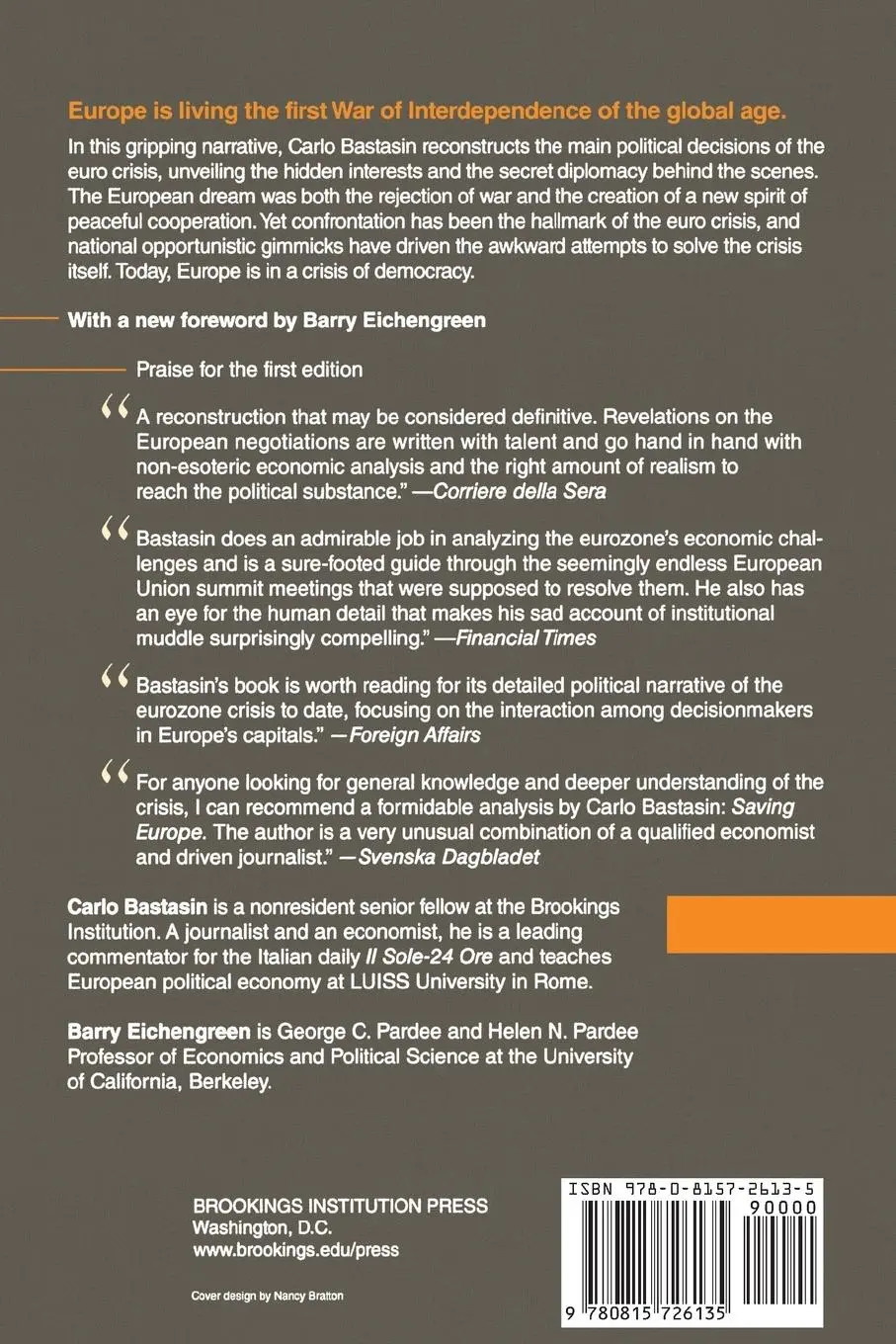 Rückseite: 9780815726135 | Saving Europe | Anatomy of a Dream | Carlo Bastasin | Taschenbuch
