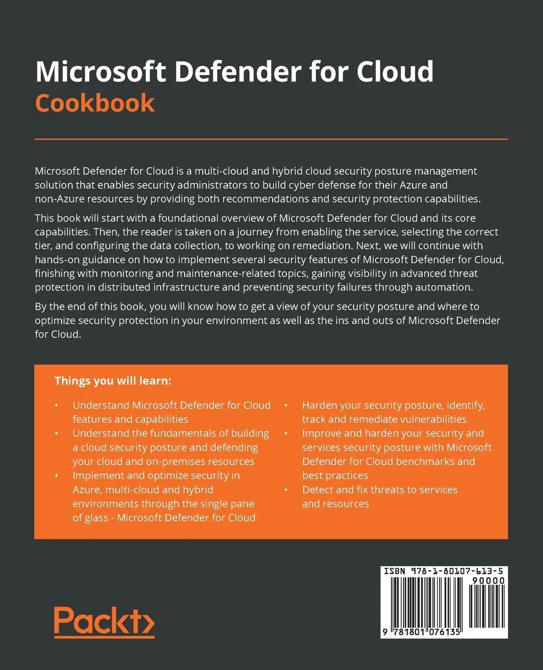 Rückseite: 9781801076135 | Microsoft Defender for Cloud Cookbook | Sasha Kranjac | Taschenbuch