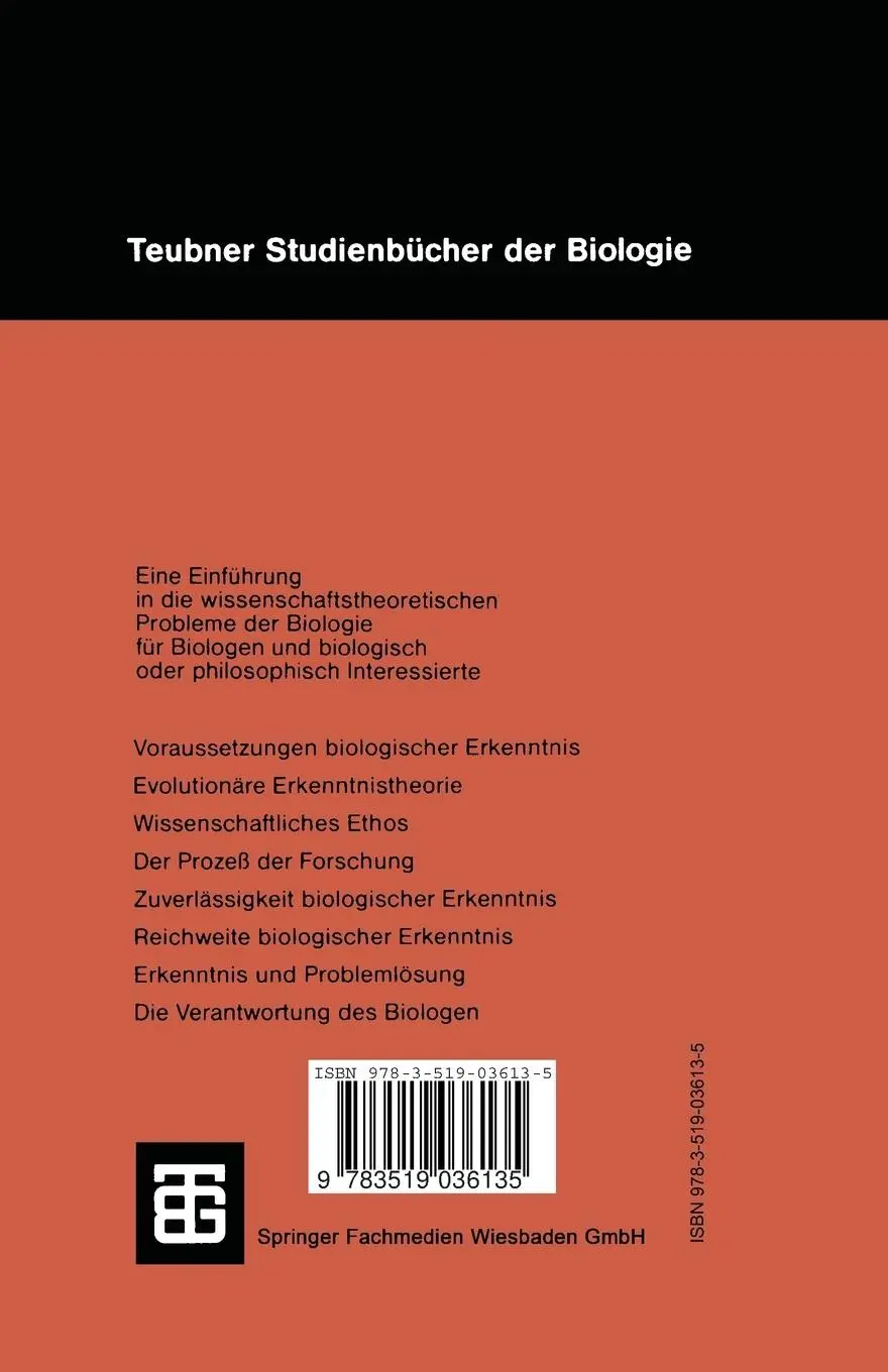 Rückseite: 9783519036135 | Biologische Erkenntnis | Ihre Entstehung und Bedeutung | Hans Mohr