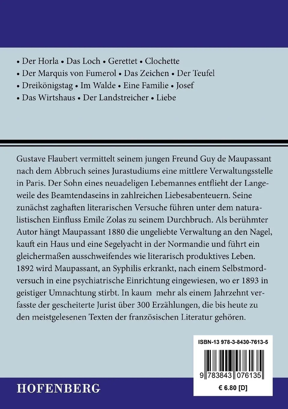 Rückseite: 9783843076135 | Der Horla | und andere Novellen | Guy de Maupassant | Taschenbuch