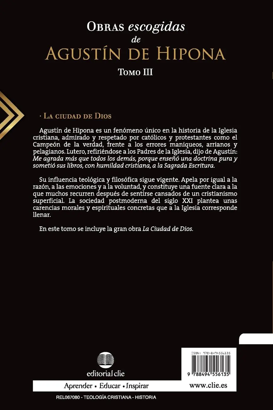 Rückseite: 9788494556135 | Obras escogidas de Augustín de Hipona, Tomo 3 | La ciudad de Dios
