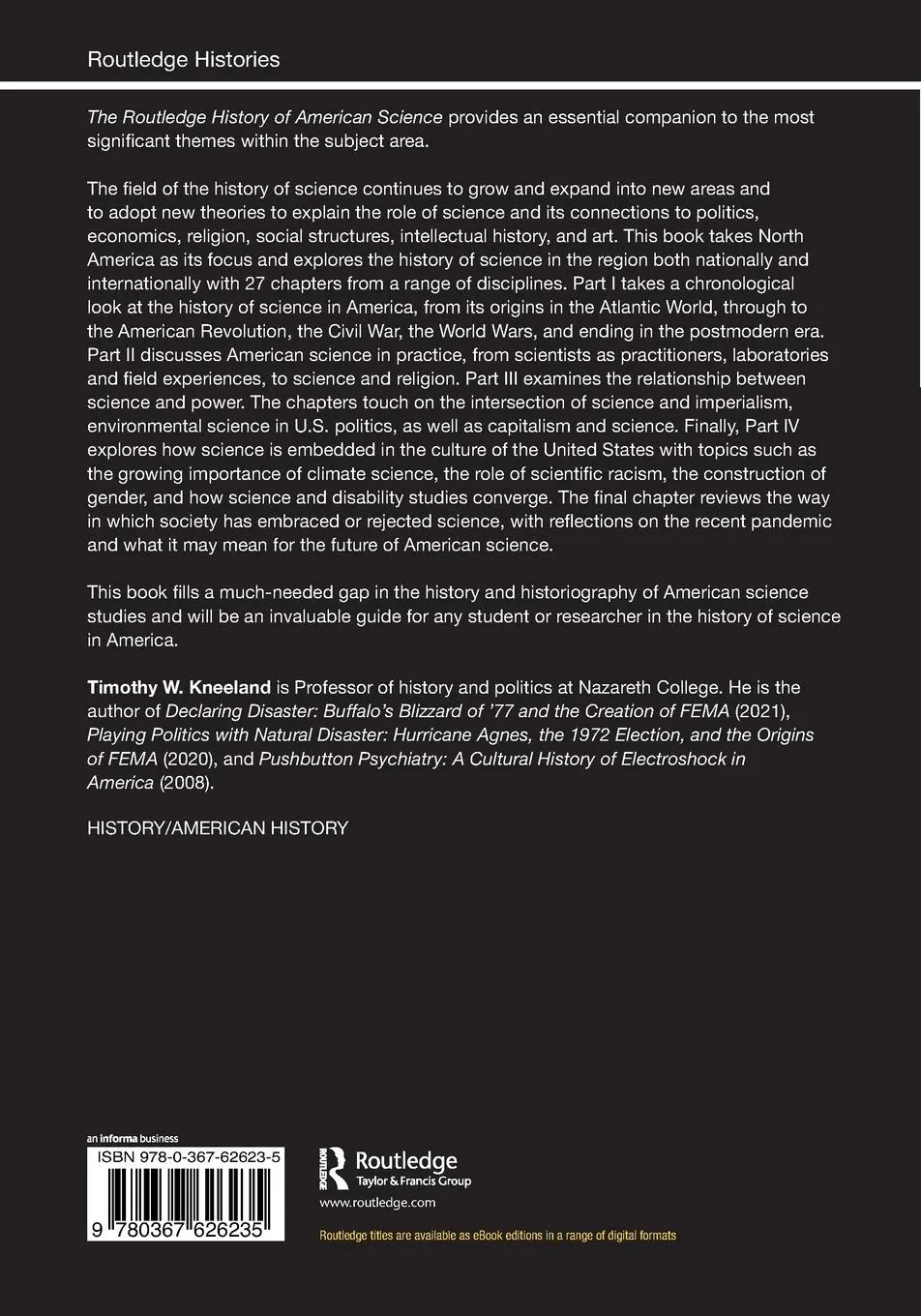 Rückseite: 9780367626235 | The Routledge History of American Science | Timothy W. Kneeland | Buch
