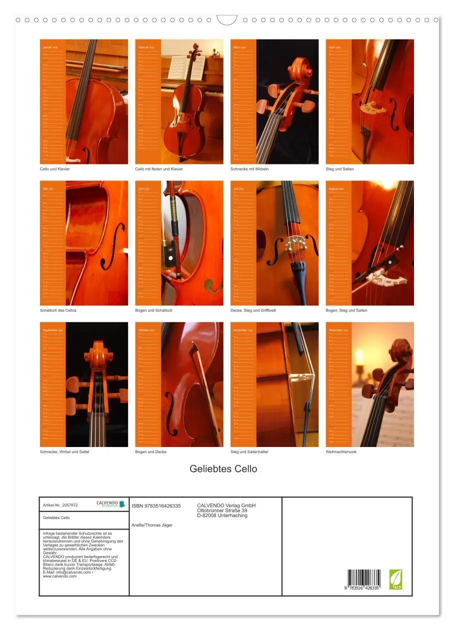 Bild: 9783516426335 | Geliebtes Cello (Wandkalender 2026 DIN A2 hoch), CALVENDO...