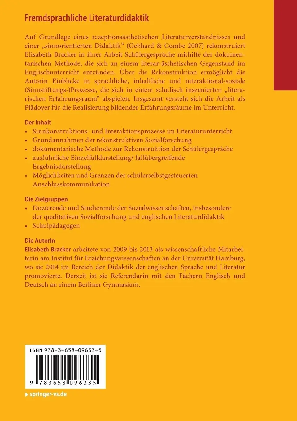 Rückseite: 9783658096335 | Fremdsprachliche Literaturdidaktik | Elisabeth Bracker | Taschenbuch