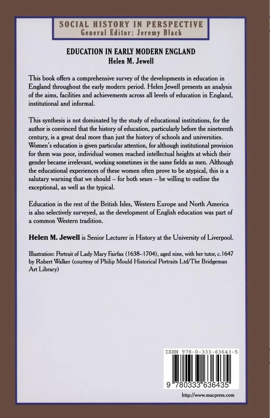 Rückseite: 9780333636435 | Education in Early Modern England | Helen M. Jewell | Taschenbuch