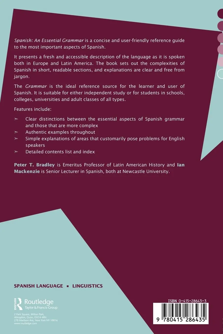 Rückseite: 9780415286435 | Spanish | An Essential Grammar | Peter T Bradley (u. a.) | Taschenbuch