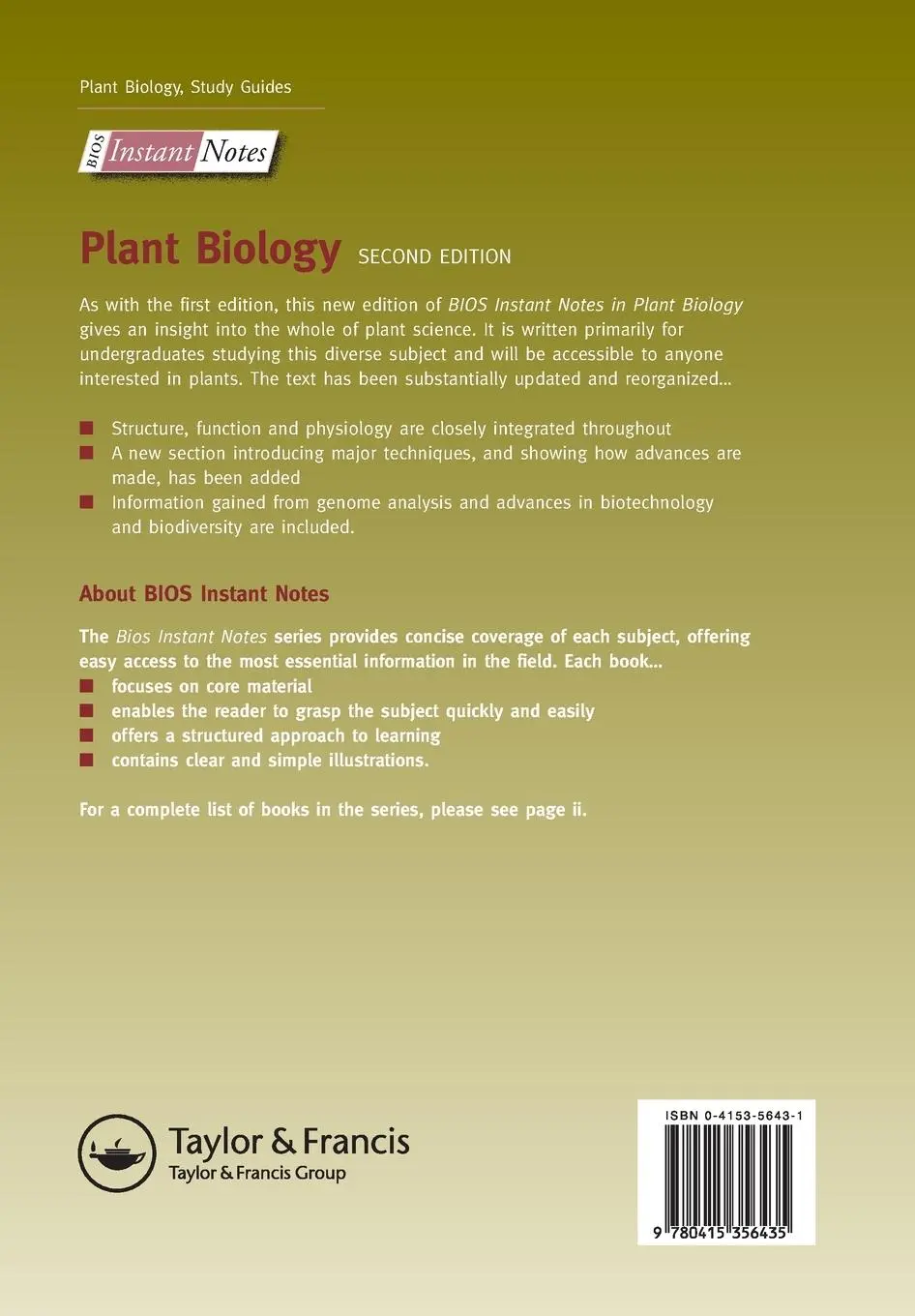 Rückseite: 9780415356435 | BIOS Instant Notes in Plant Biology | Andrew Lack (u. a.) | Buch