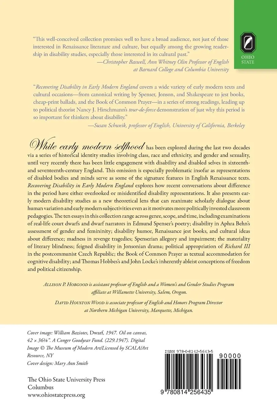 Rückseite: 9780814256435 | Recovering Disability in Early Modern England | Allison P. Hobgood