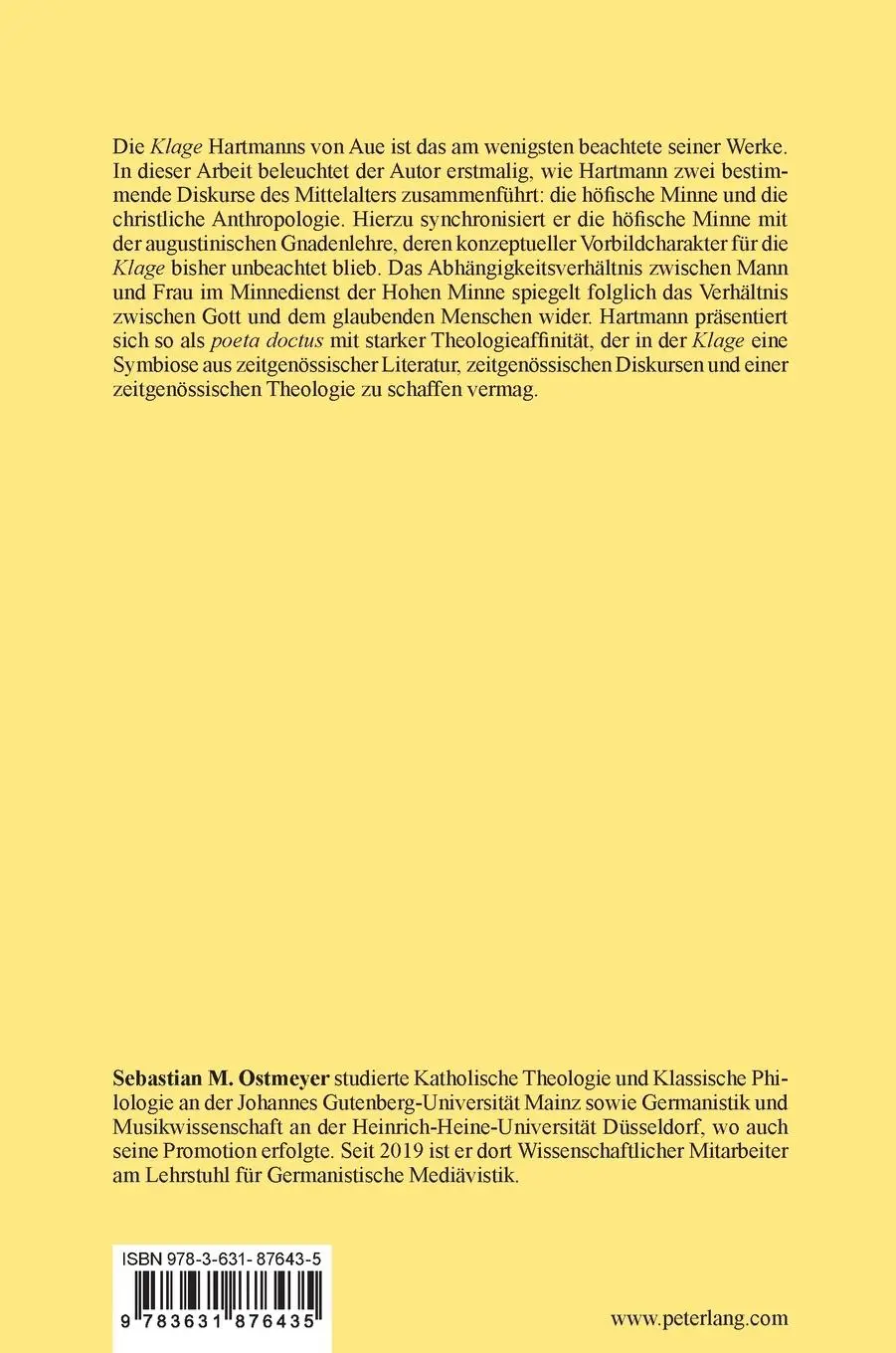 Rückseite: 9783631876435 | Minne und Gnade in der 'Klage' Hartmanns von Aue | Ostmeyer | Buch