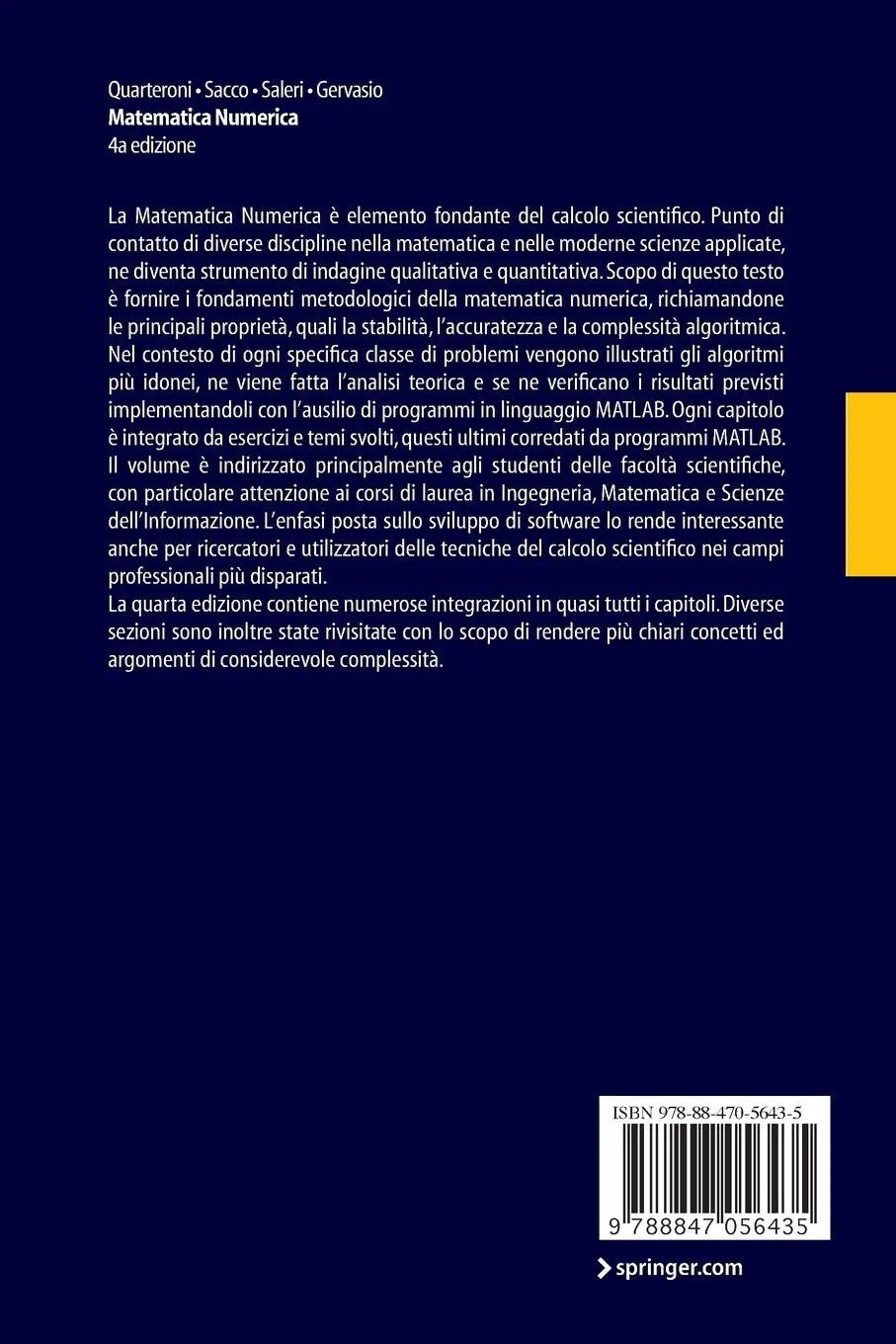 Rückseite: 9788847056435 | Matematica Numerica | Alfio Quarteroni (u. a.) | Taschenbuch | xviii