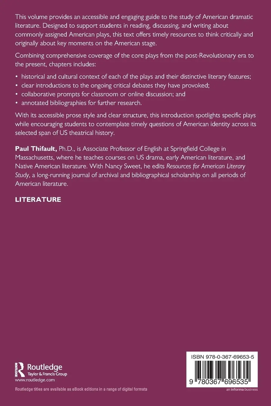 Rückseite: 9780367696535 | The Routledge Introduction to American Drama | Paul Thifault | Buch