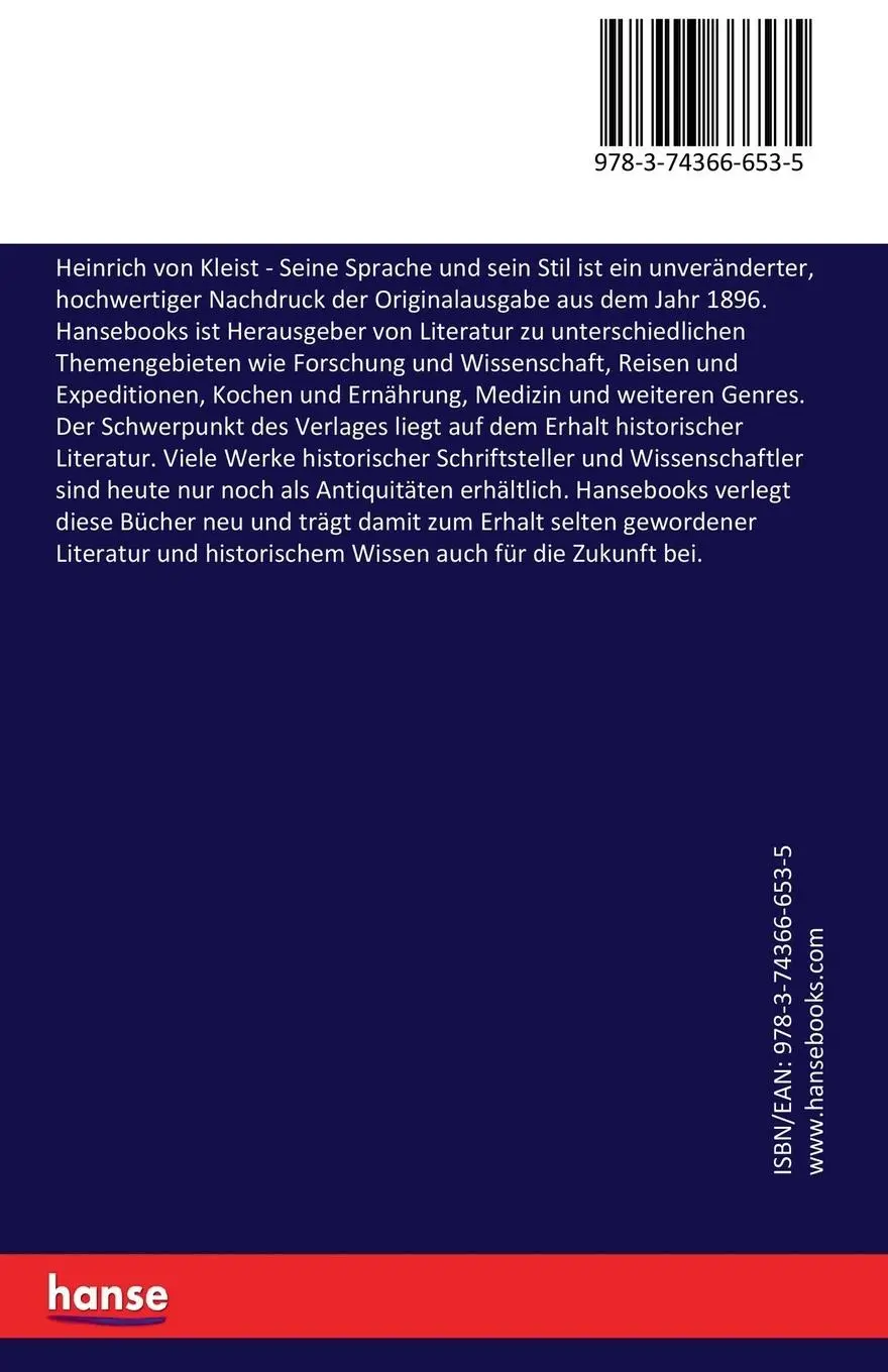 Rückseite: 9783743666535 | Heinrich von Kleist | Seine Sprache und sein Stil | Georg Minde-Pouet