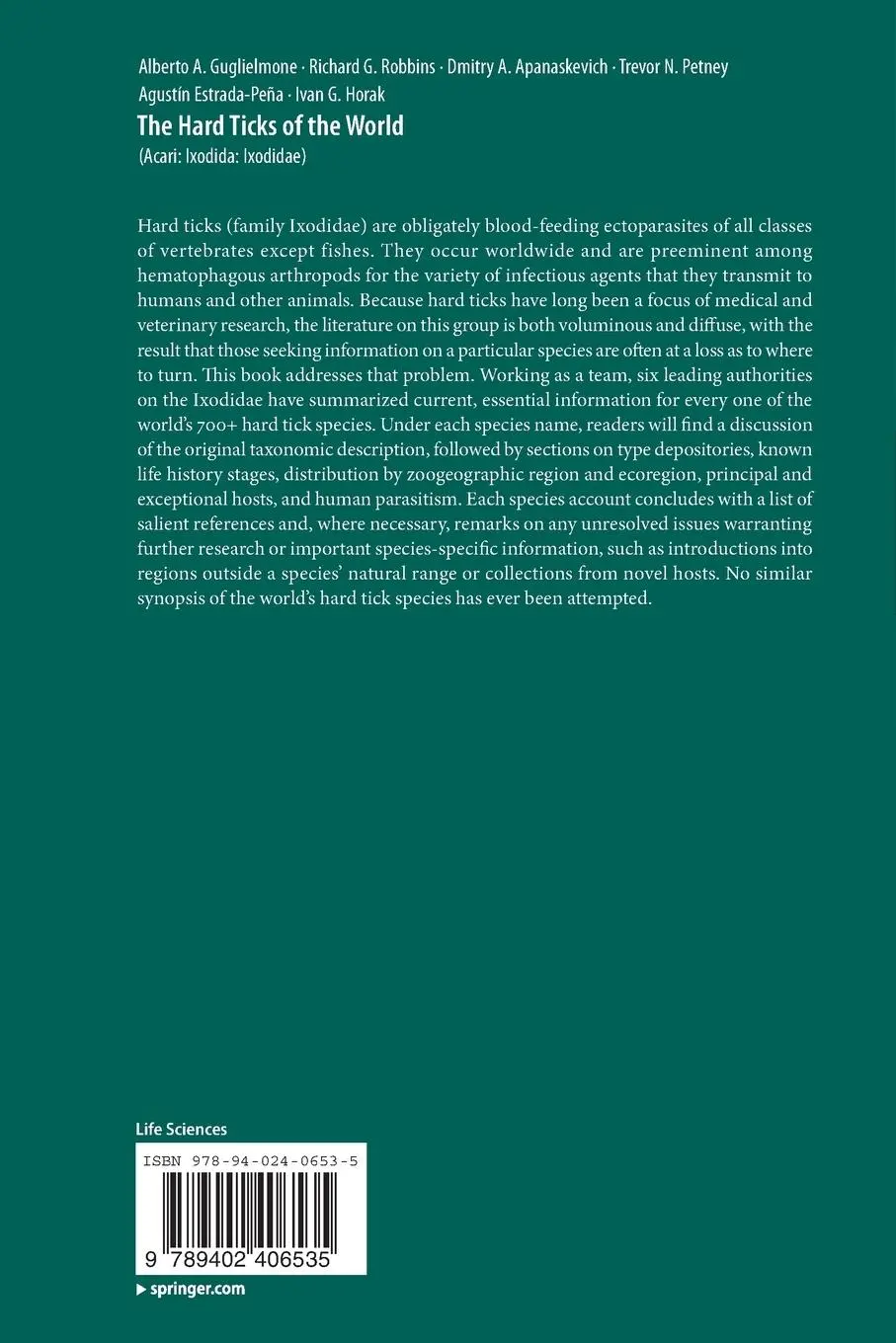 Rückseite: 9789402406535 | The Hard Ticks of the World | (Acari: Ixodida: Ixodidae) | Taschenbuch