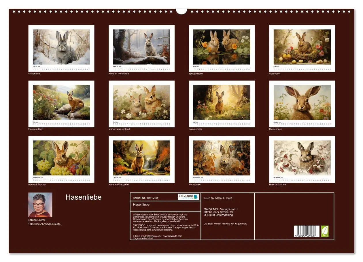 Bild: 9783457476635 | Hasenliebe (Wandkalender 2026 DIN A2 quer), CALVENDO Monatskalender