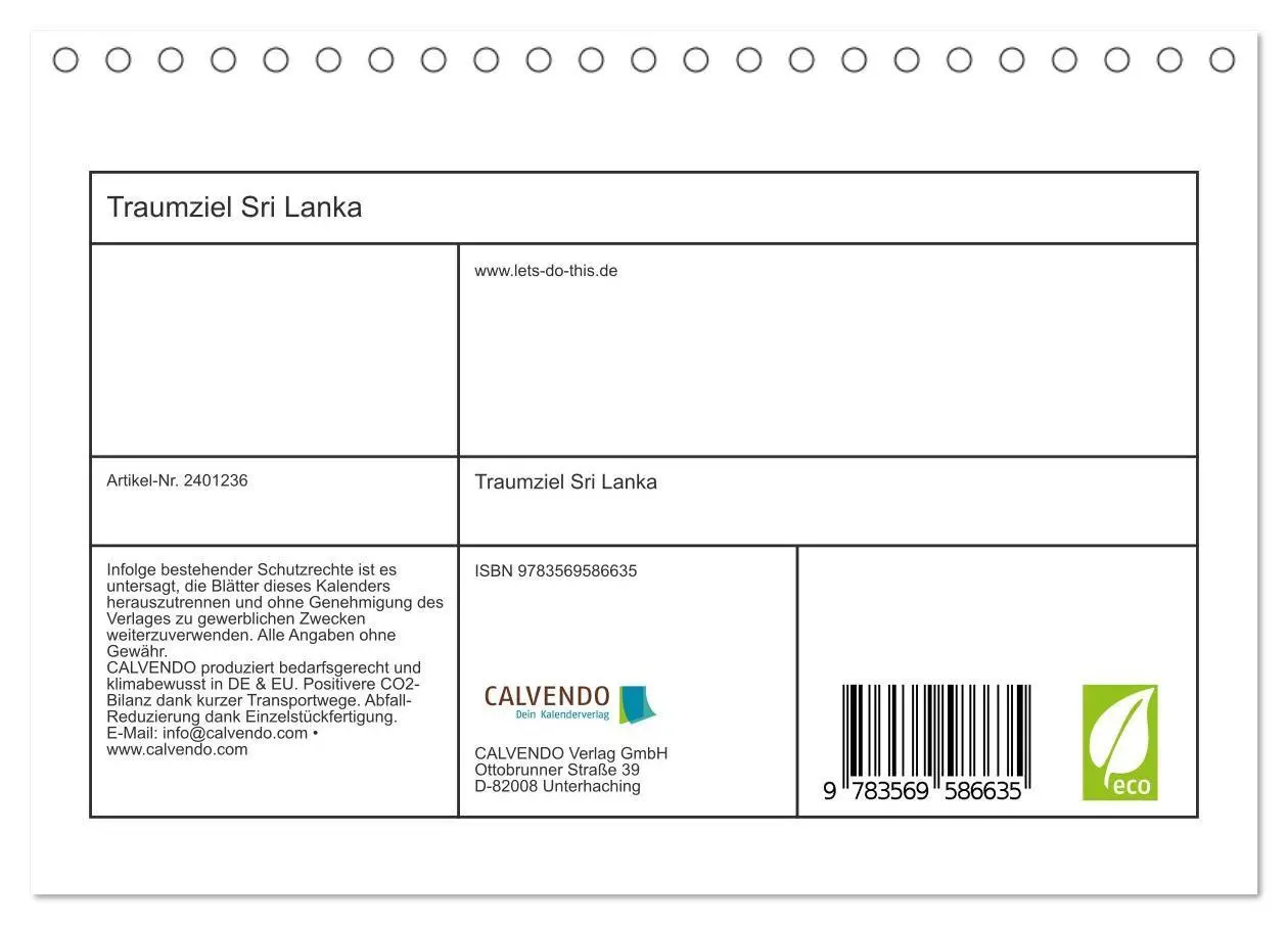 Bild: 9783569586635 | Traumziel Sri Lanka (Tischkalender 2027 DIN A5 quer), CALVENDO...