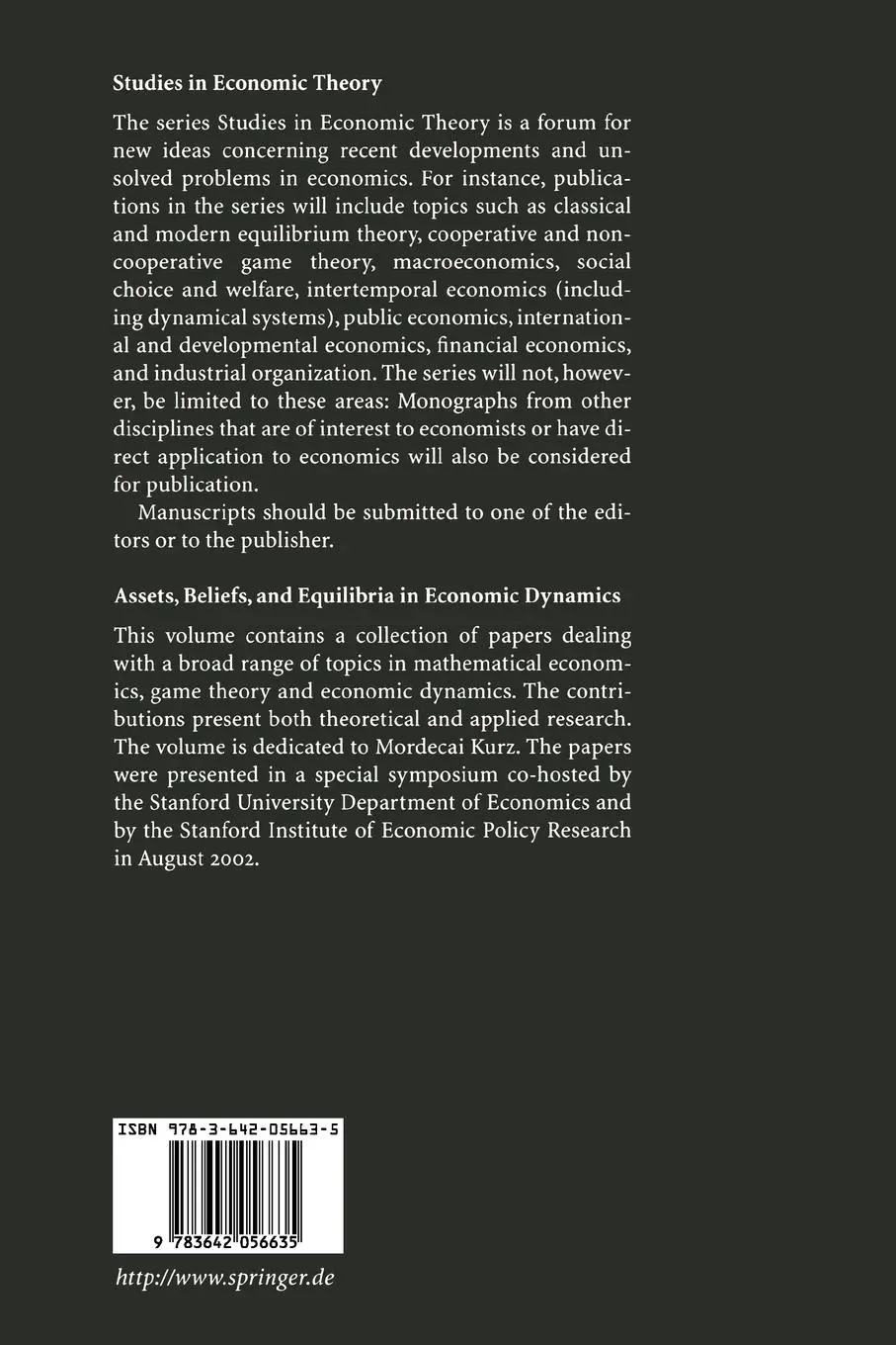 Rückseite: 9783642056635 | Assets, Beliefs, and Equilibria in Economic Dynamics | Taschenbuch