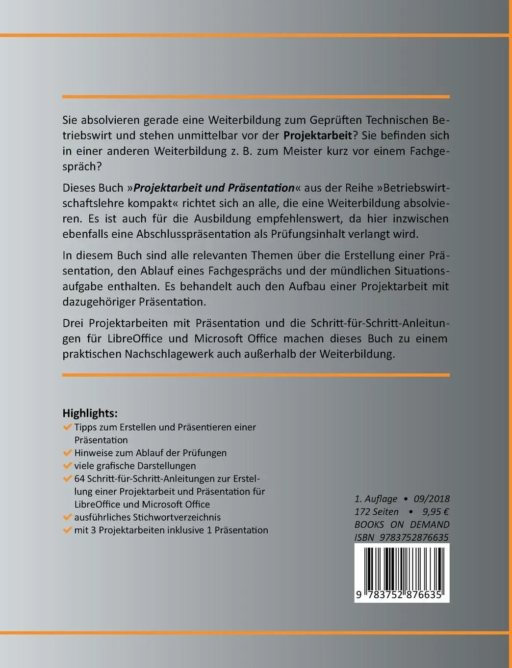 Rückseite: 9783752876635 | Projektarbeit und Präsentation | Betriebswirtschaftslehre kompakt