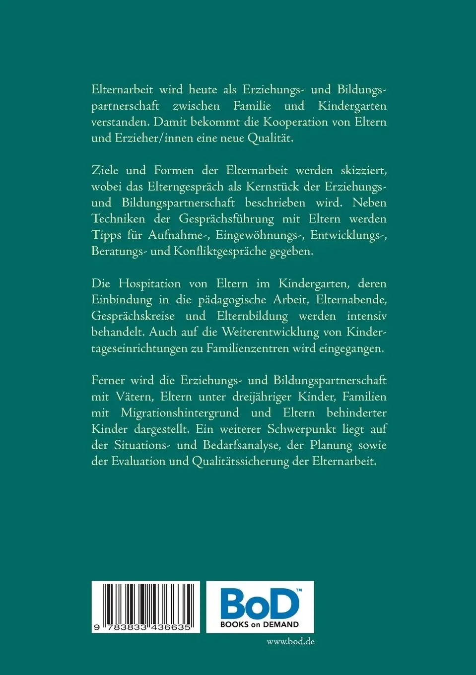 Rückseite: 9783833436635 | Elternarbeit im Kindergarten | Ziele, Formen, Methoden | Textor | Buch