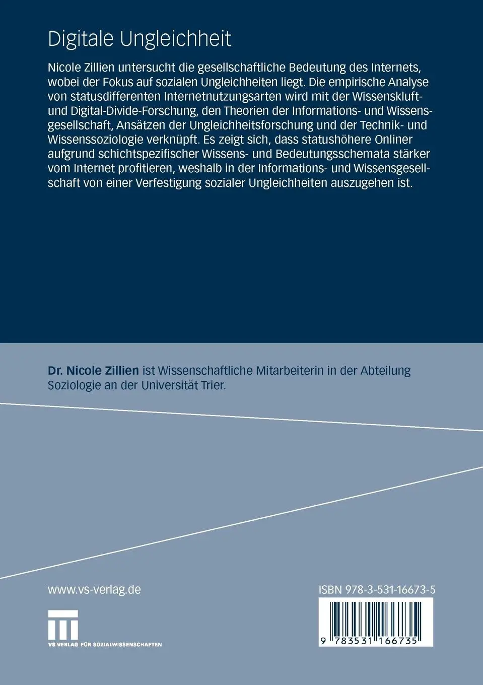 Rückseite: 9783531166735 | Digitale Ungleichheit | Nicole Zillien | Taschenbuch | xvi | Deutsch