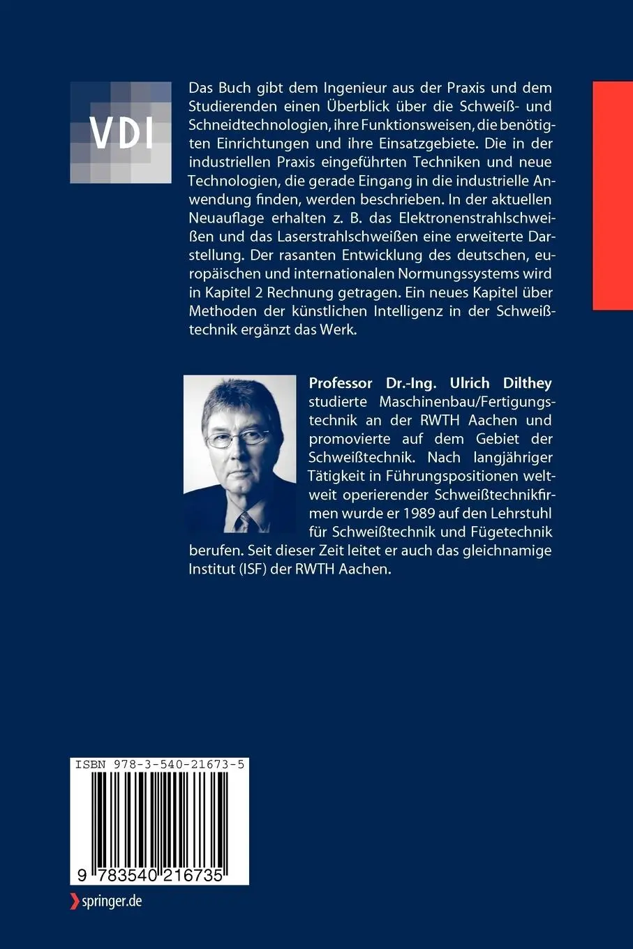 Rückseite: 9783540216735 | Schweißtechnische Fertigungsverfahren 1 | Ulrich Dilthey | Taschenbuch